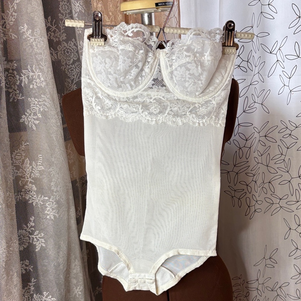 Sears Vintage White Lace Shapewear Bodysuit